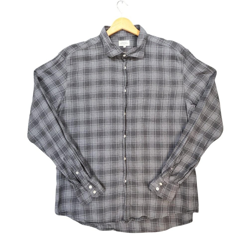 Hartford Flannel Shirt Mens‎ XL Grey Excellent Plaid Button Down Long Sleeve